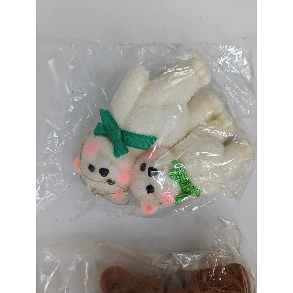 Sears Christmas Ornament Flocked Bears Lot of 2 White Brown a - Picture 3 of 6